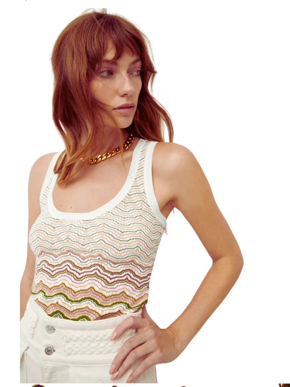 Veronica Beard Cream Multicolor Wave Knit Tank